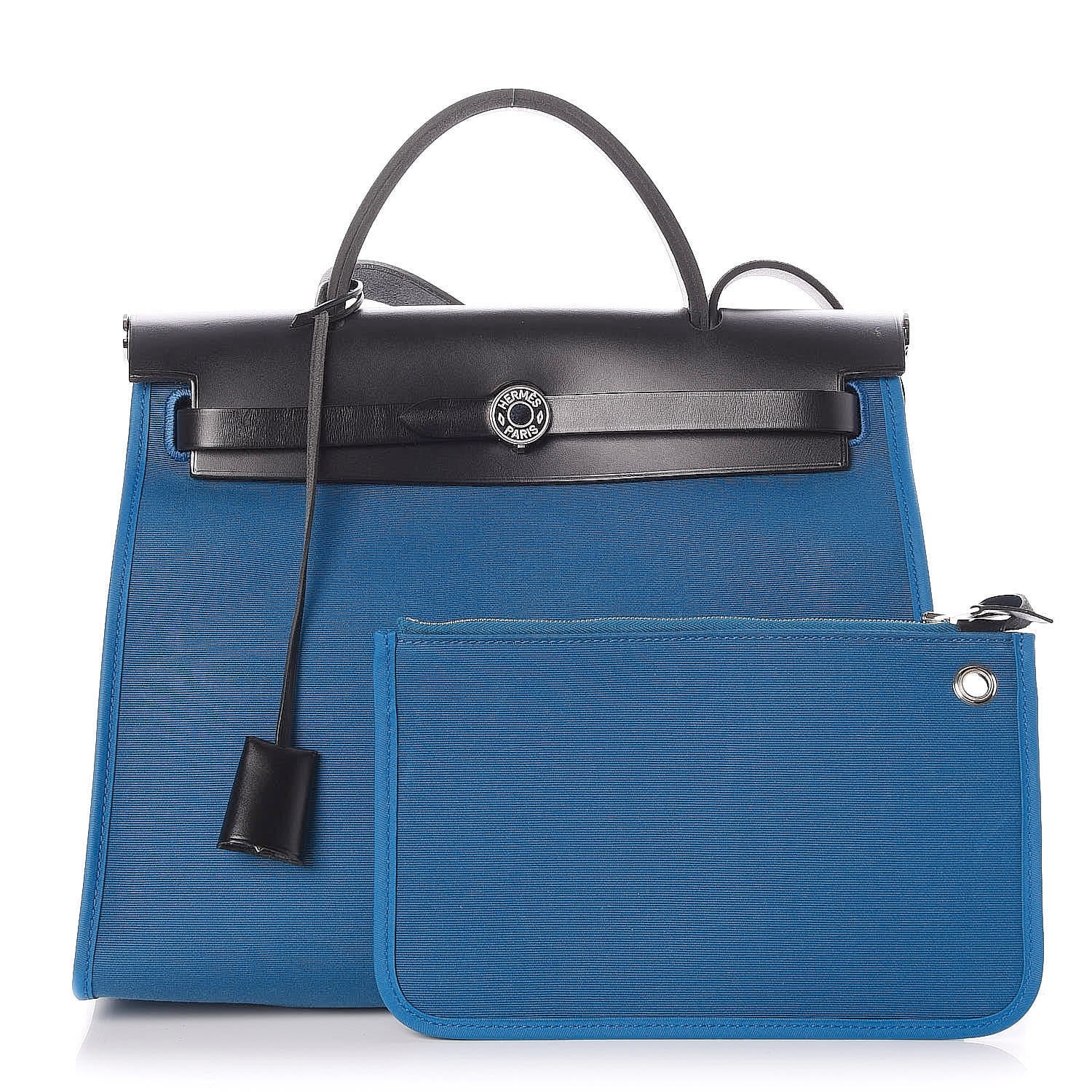 Hermes Vache Hunter Toile Herbag Zip 31 PM Bleu Zanzibar Bleu Indigo 1 of 8