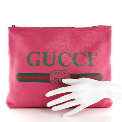 Gucci Pebbled Calfskin Medium Logo Portfolio Clutch  Pink Green 2 of 15