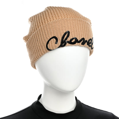 Chanel Cashmere Sequin Logo Beanie Hat Beige 2 of 7