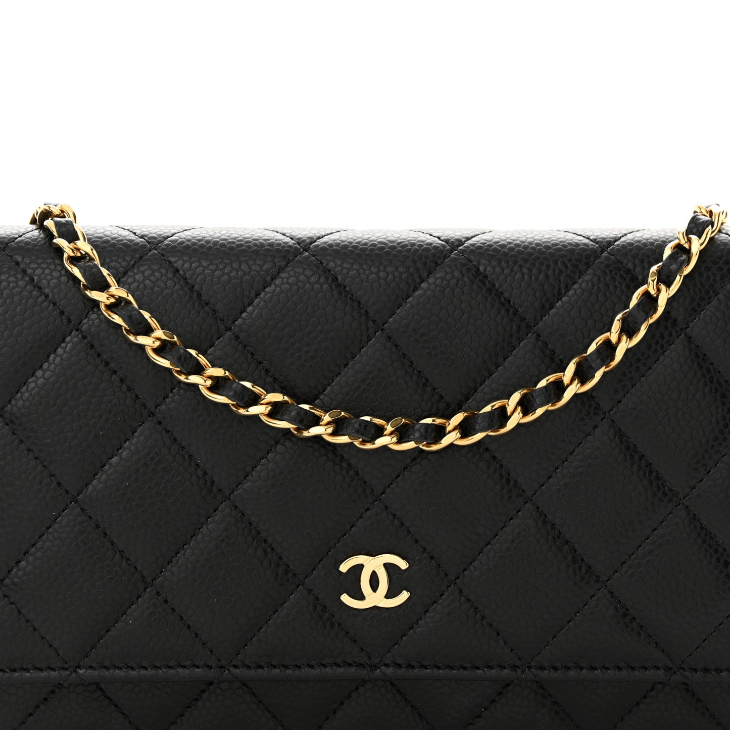 Caviar Quilted Wallet on Chain WOC Black