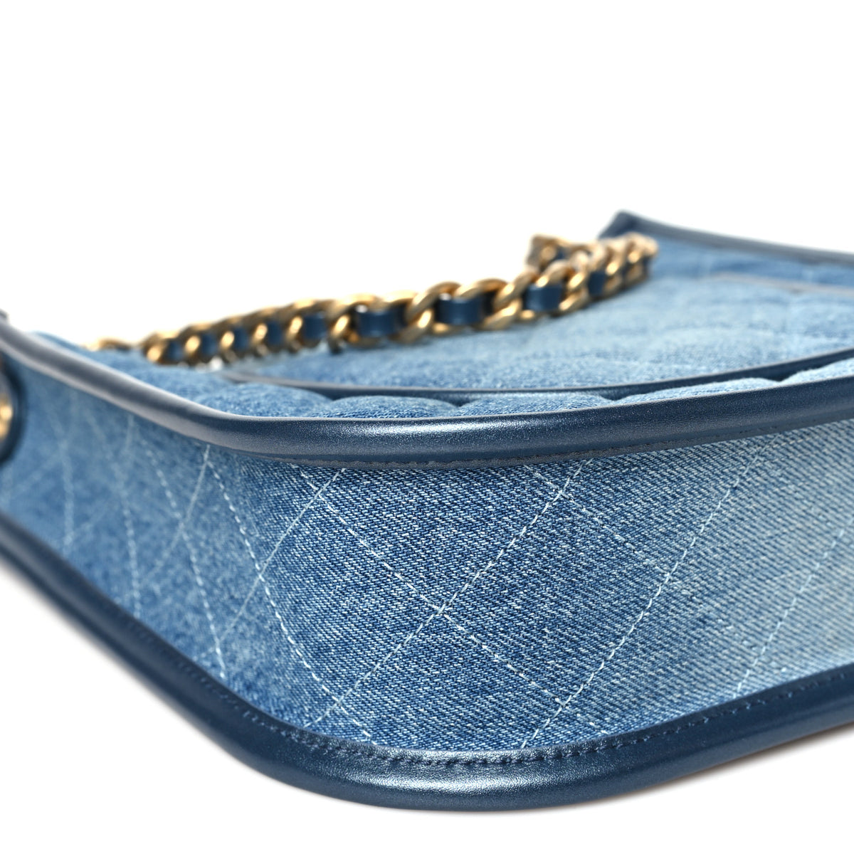 Washed Denim Quilted Small Hobo Blue