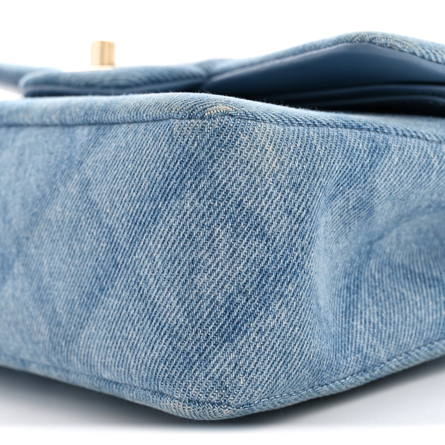 Printed Denim Quilted Small Double Flap Light Blue