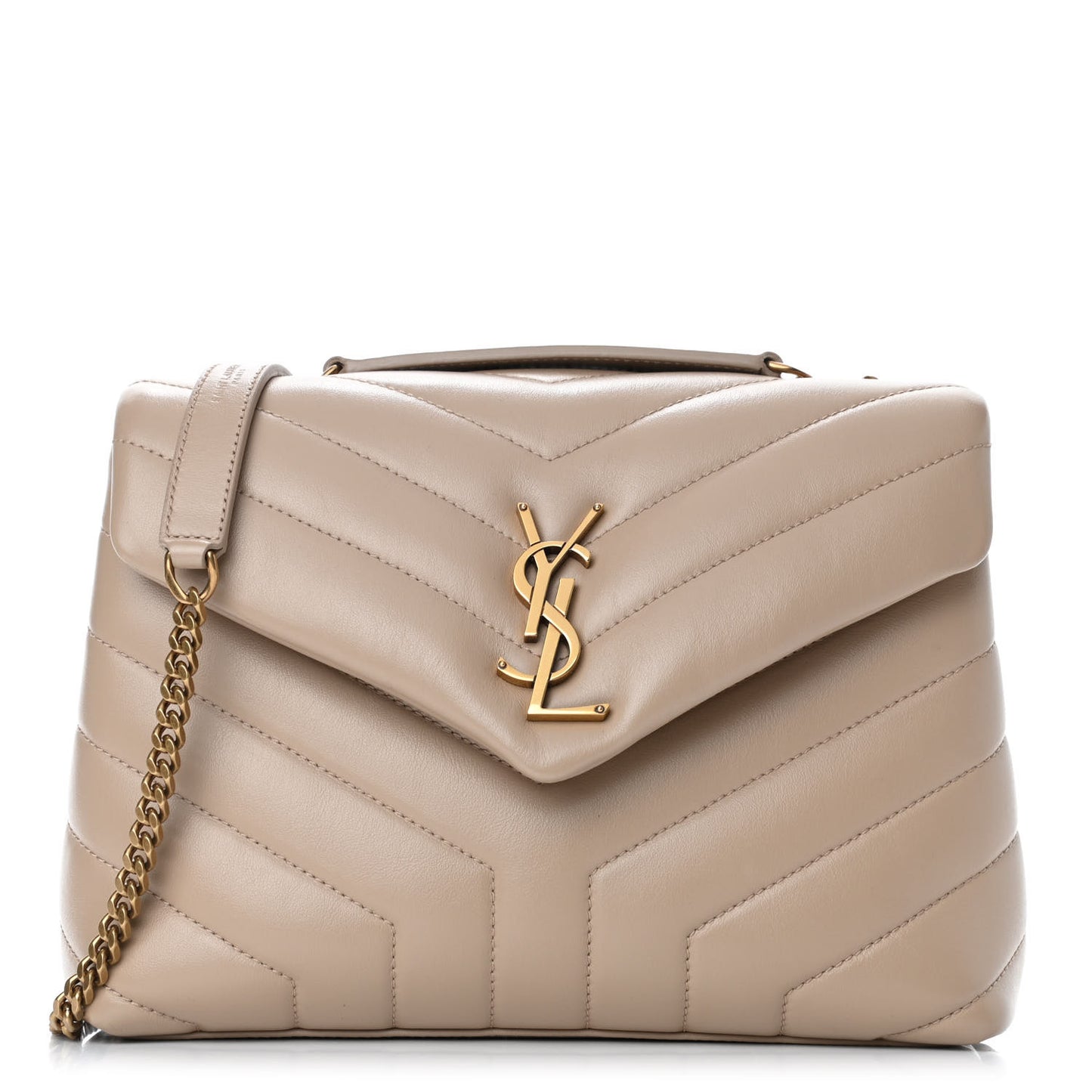 Calfskin Y Quilted Monogram Small Loulou Chain Satchel Dark Beige