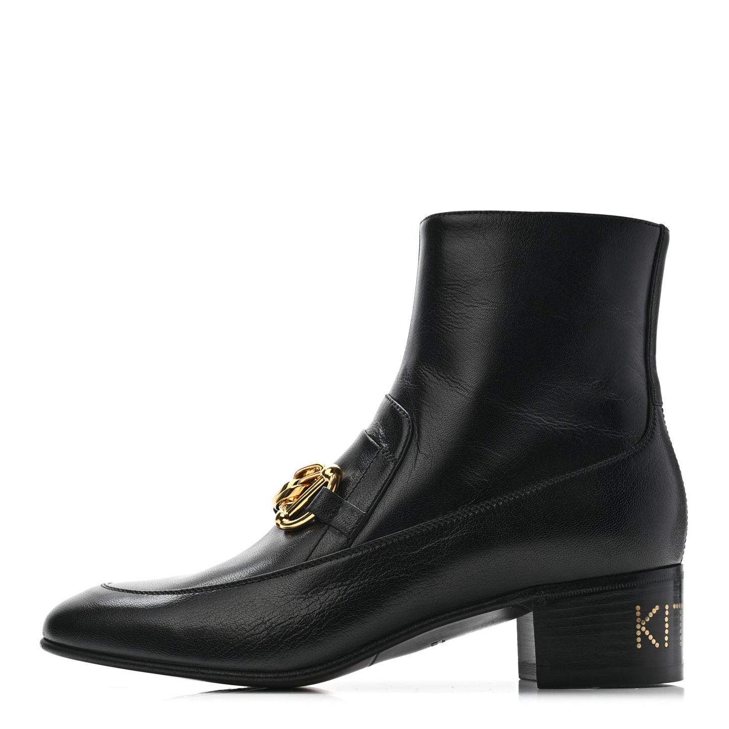 Goatskin Kitten Chain Horsebit Ankle Boots 40 Black