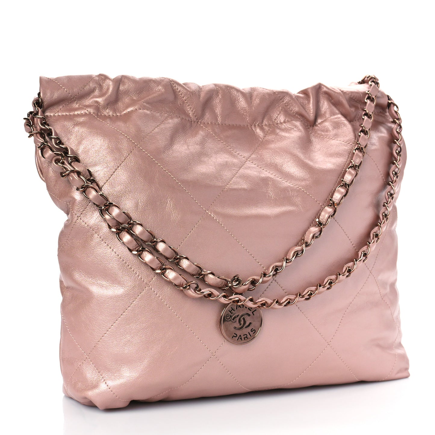 Metallic Calfskin Quilted Small Chanel 22 Pink