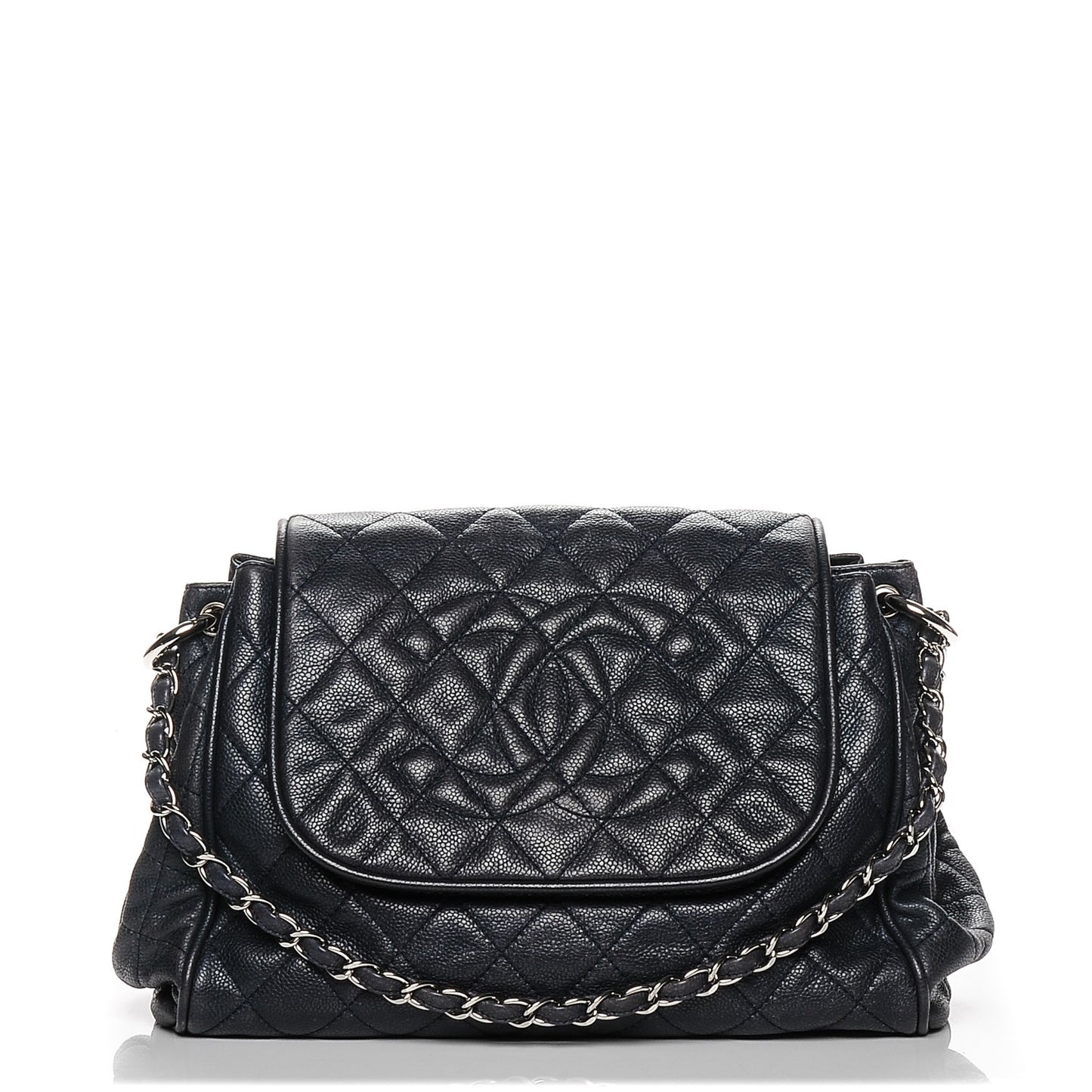 Caviar Quilted Timeless Accordion Flap Navy Blue