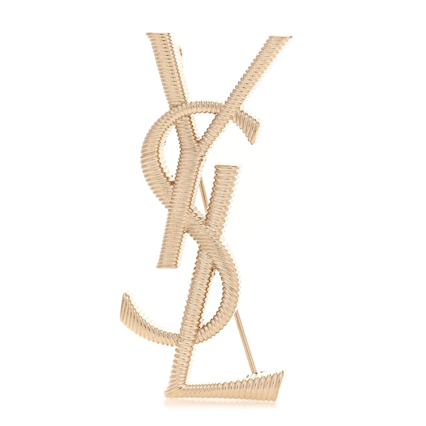 Metal Textured Cassandre Opyum YSL Brooch Pale Gold