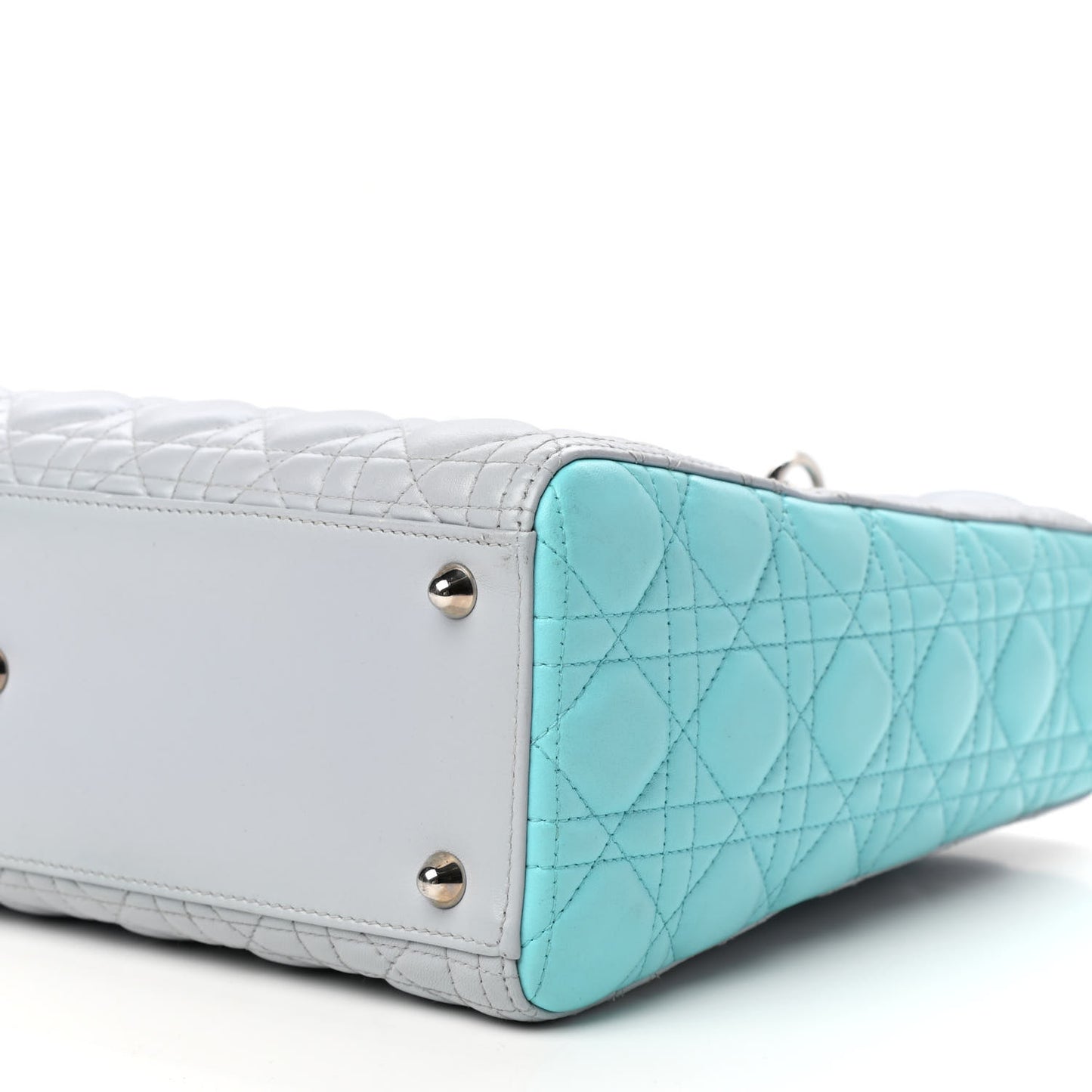 Lambskin Cannage Large Bi-Color Lady Dior Grey Turquoise