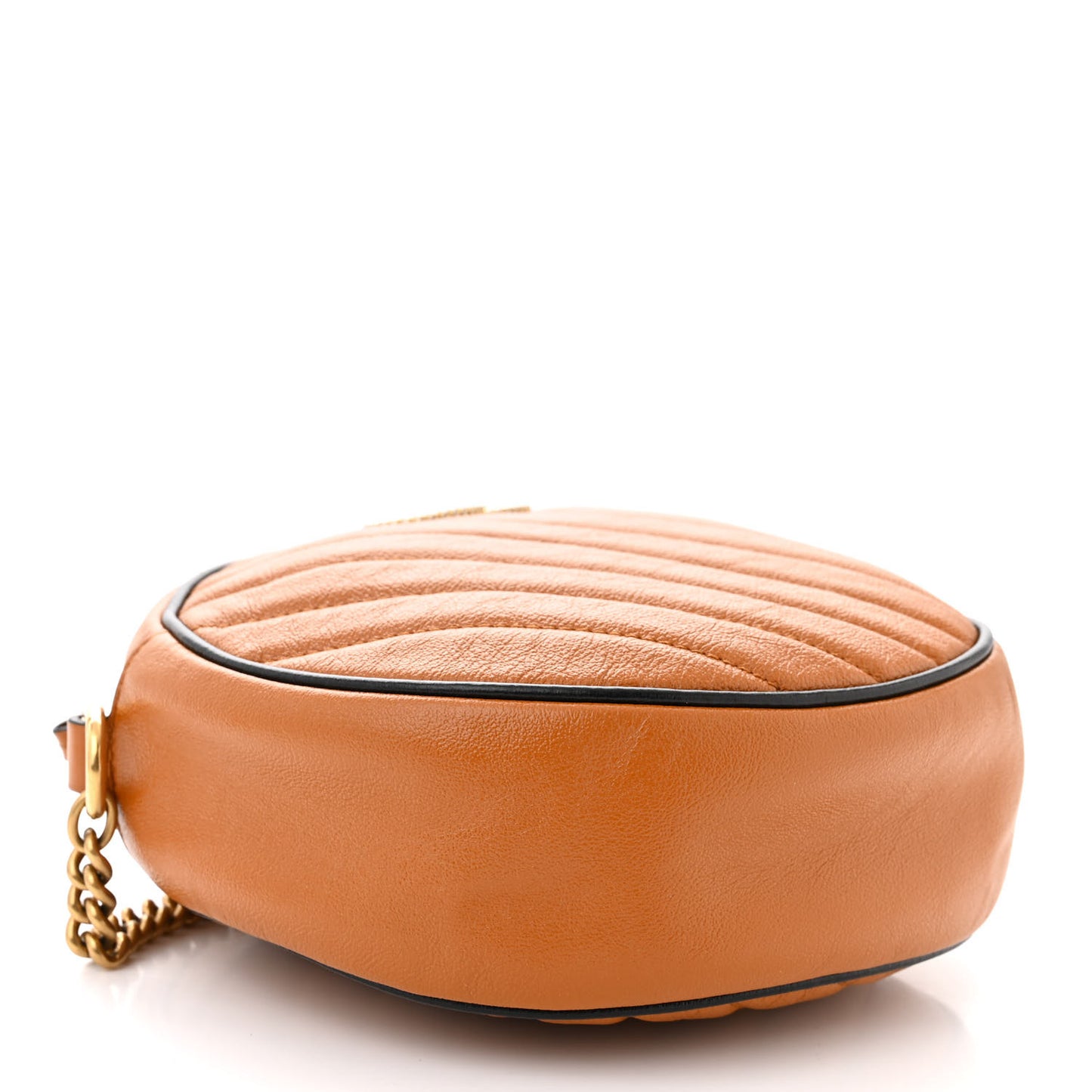 Azalea Calfskin Matelasse Diagonal Mini Torchon GG Marmont Round Shoulder Bag Cognac Black