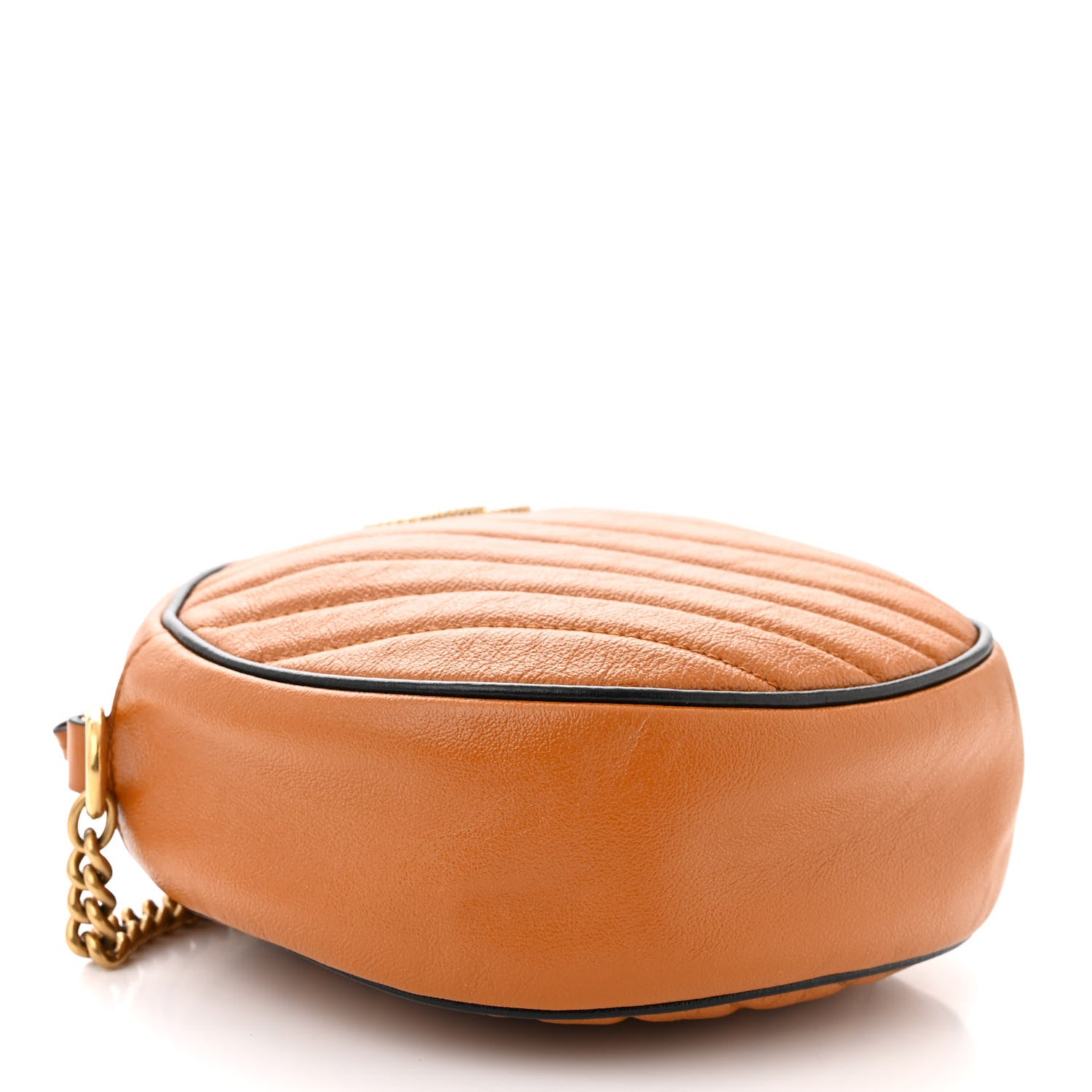 Gucci Azalea Calfskin Matelasse Diagonal Mini Torchon GG Marmont Round Shoulder Bag Cognac Black 4 of 11