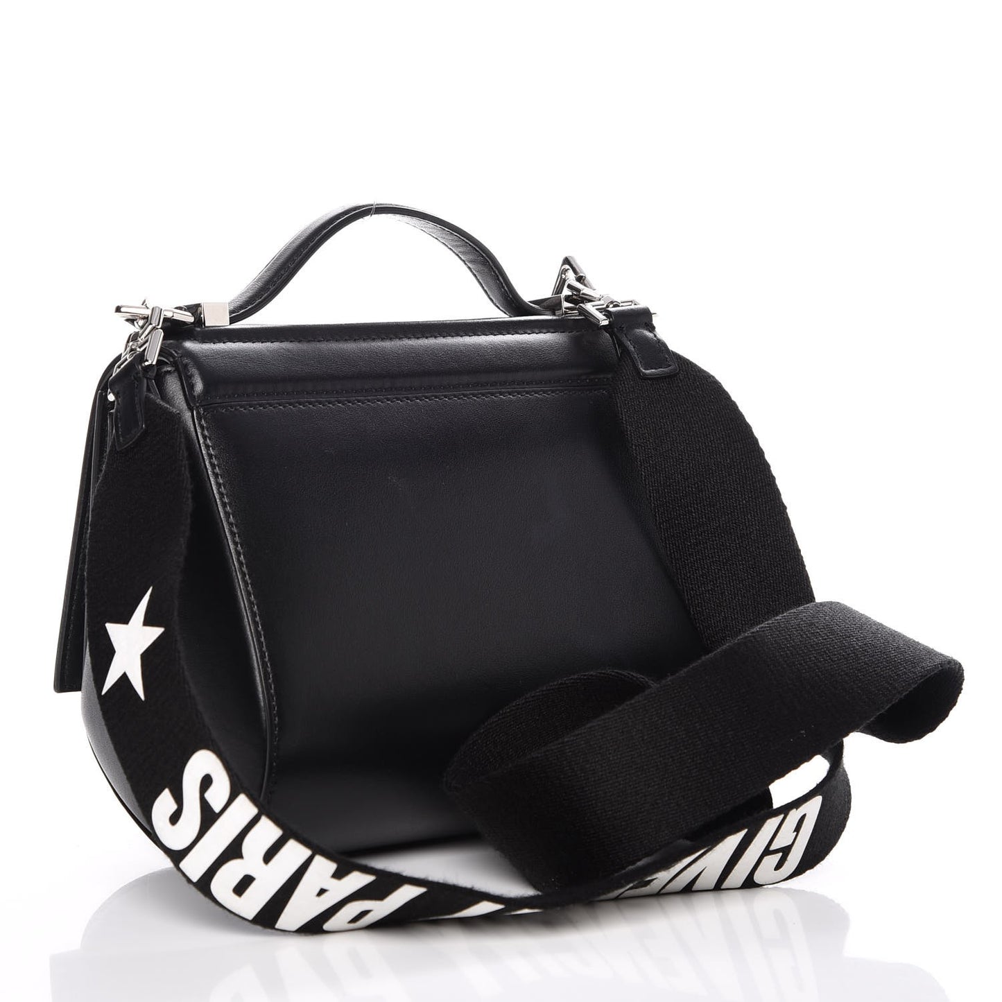 Calfskin Mini Pandora Box Logo Strap Crossbody Bag Black