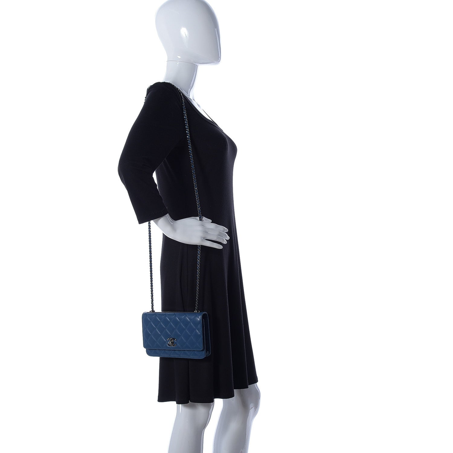 Chanel Lambskin Quilted Trendy CC Wallet On Chain WOC Blue 2 of 16