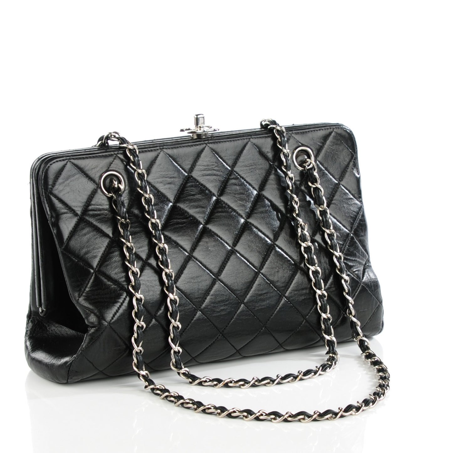 Lambskin Quilted Frame Shoulder Bag Black