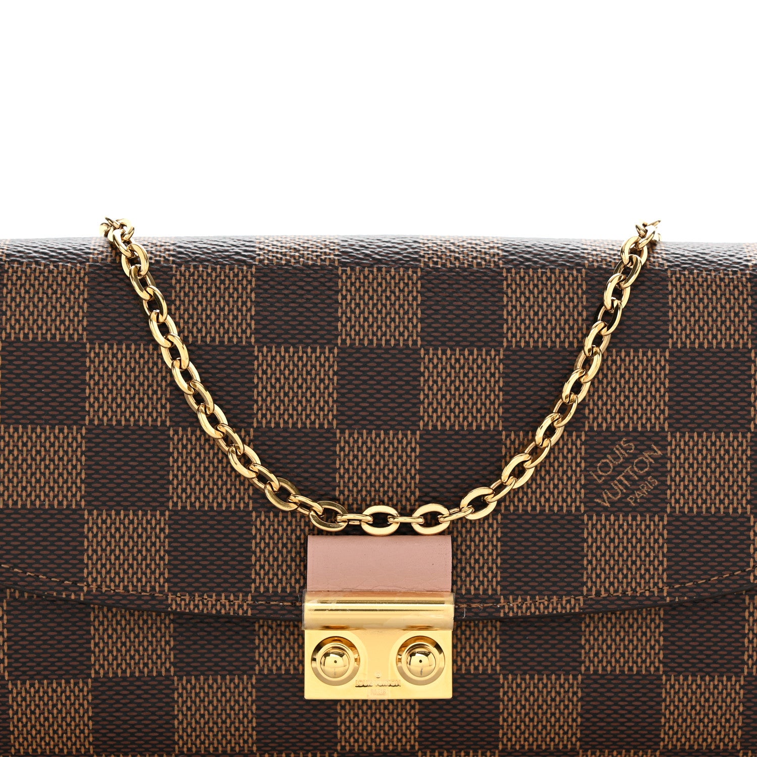 Louis Vuitton Damier Ebene Croisette Chain Wallet Rose Ballerine 8 of 12
