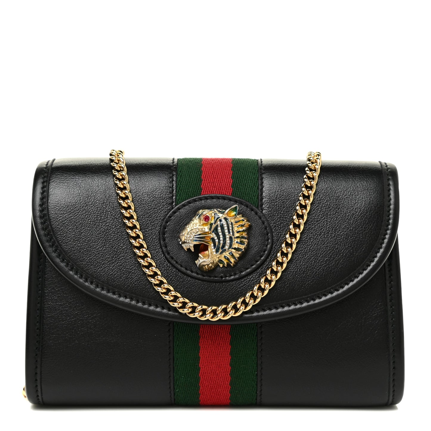 Textured Calfskin Web Mini Rajah Slim Flap Shoulder Bag Black