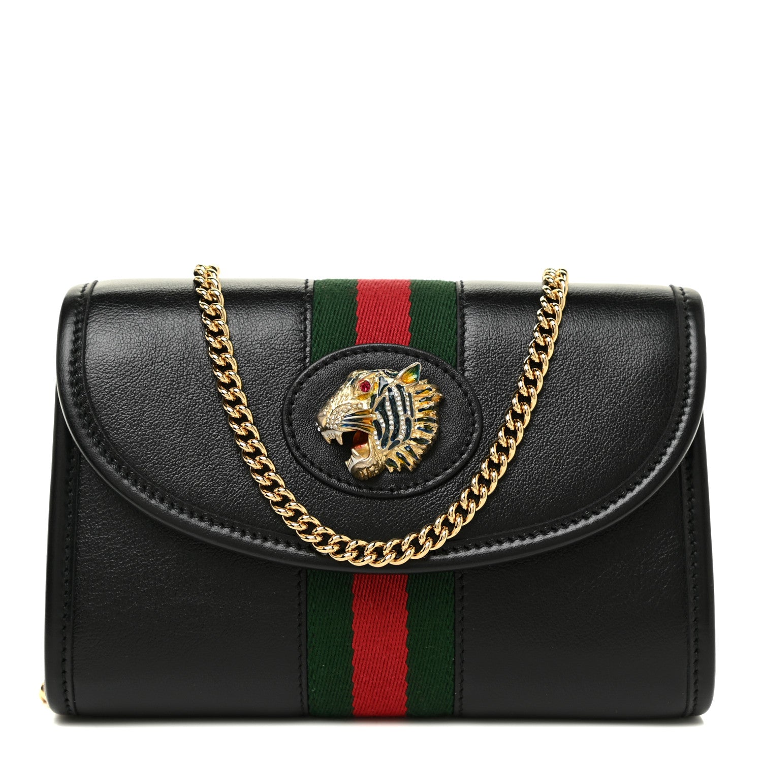 Gucci Textured Calfskin Web Mini Rajah Slim Flap Shoulder Bag Black 1 of 10