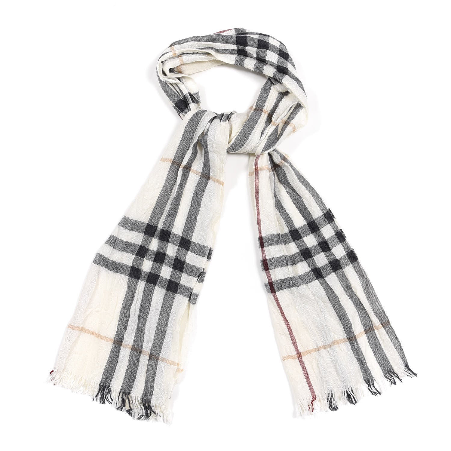 Burberry Wool Silk Gauze Giant Check Lightweight Scarf White 1 of 4