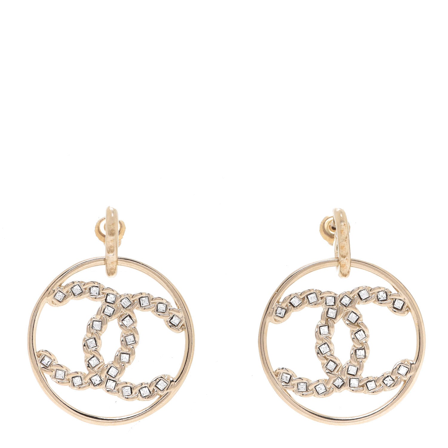 Chanel Crystal Chain Chanel Strass CC Drop Earrings Gold 1 of 5