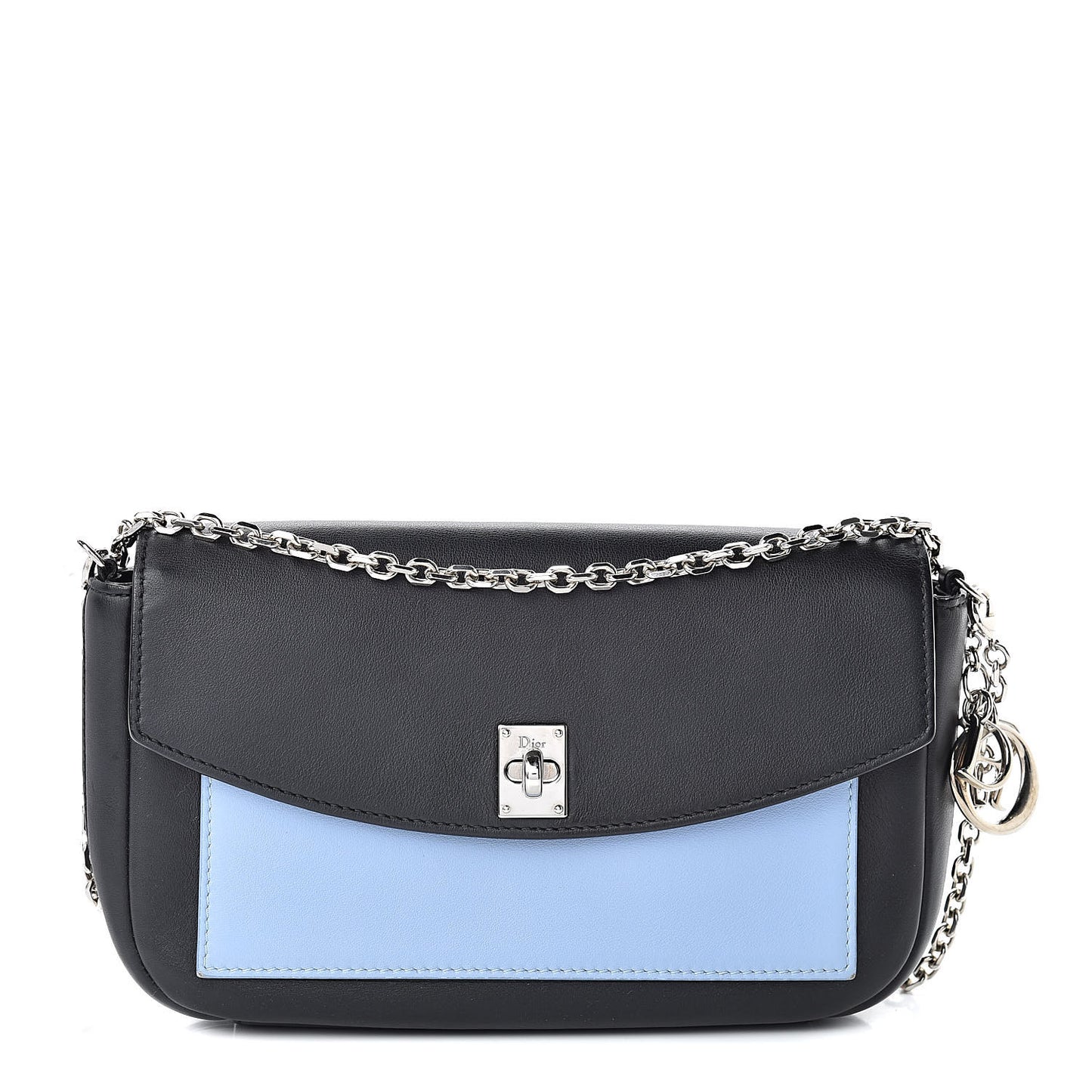 Calfskin Bi-Color Wallet On Chain Black Blue