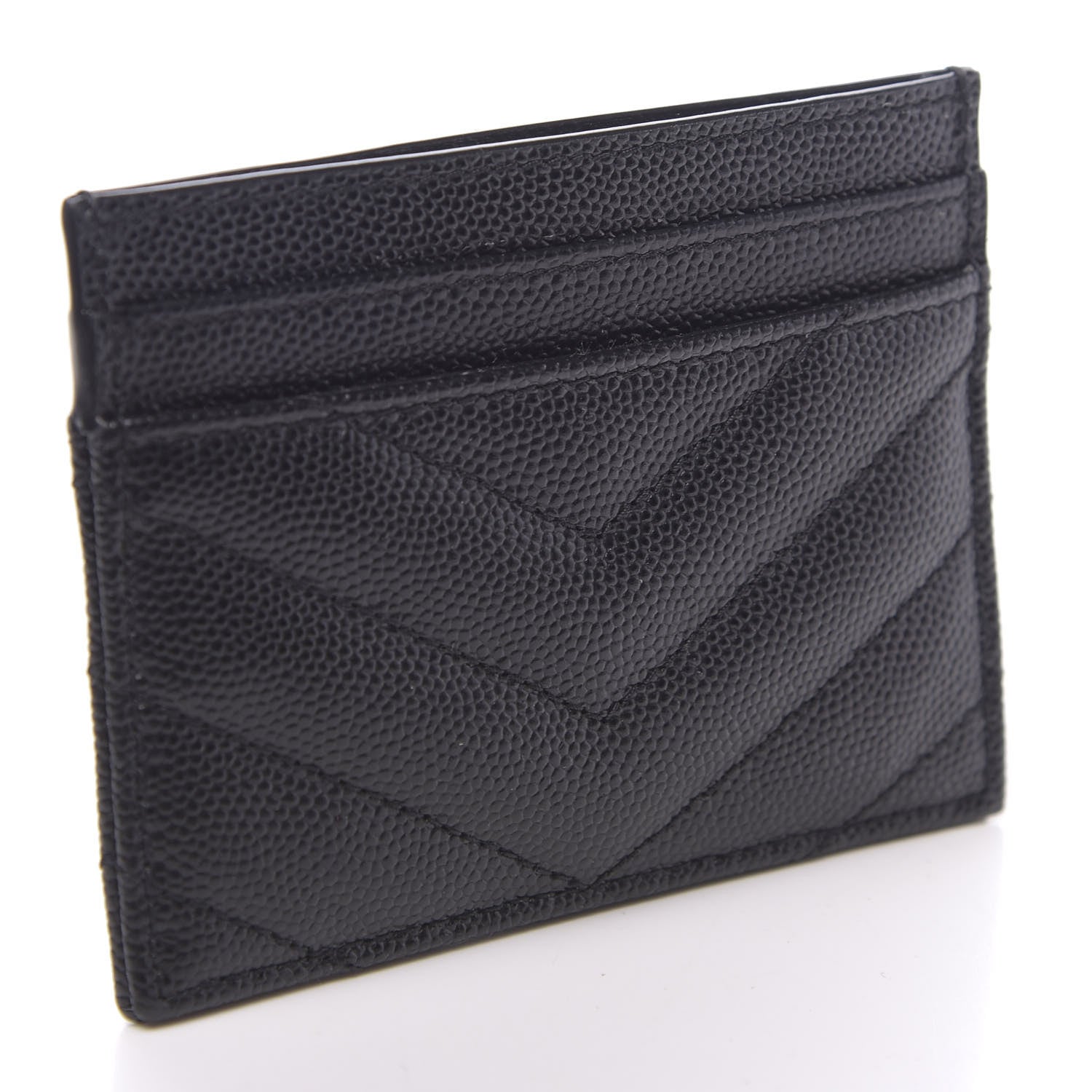 Saint Laurent Grain De Poudre Matelasse Chevron Monogram Credit Card Case Black 3 of 8