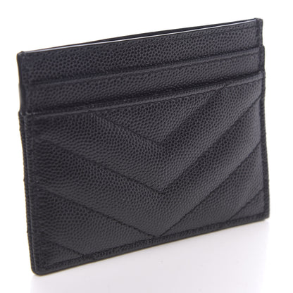 Saint Laurent Grain De Poudre Matelasse Chevron Monogram Credit Card Case Black 3 of 8