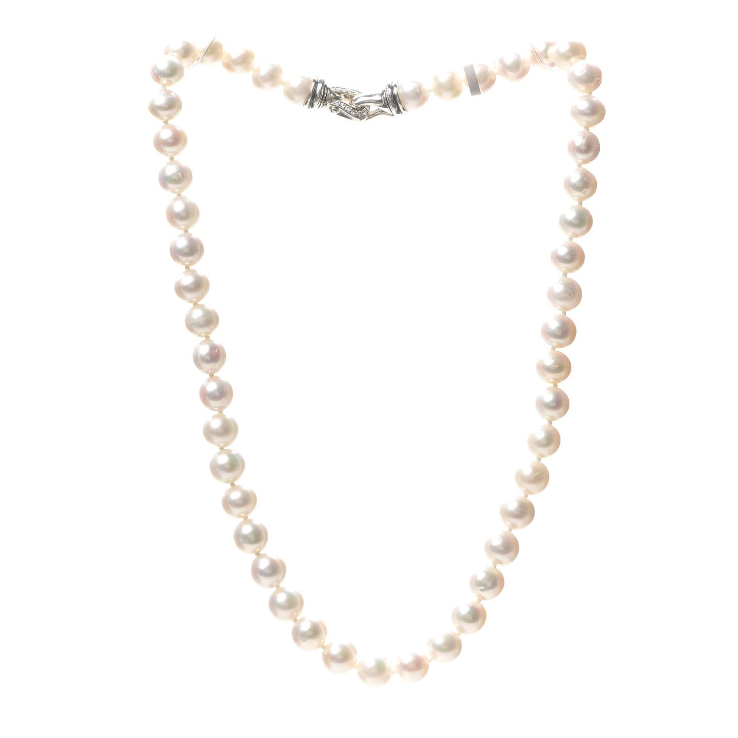 David Yurman Sterling Silver Diamond Pearl 8-8.5mm Buckle Necklace 3 of 5