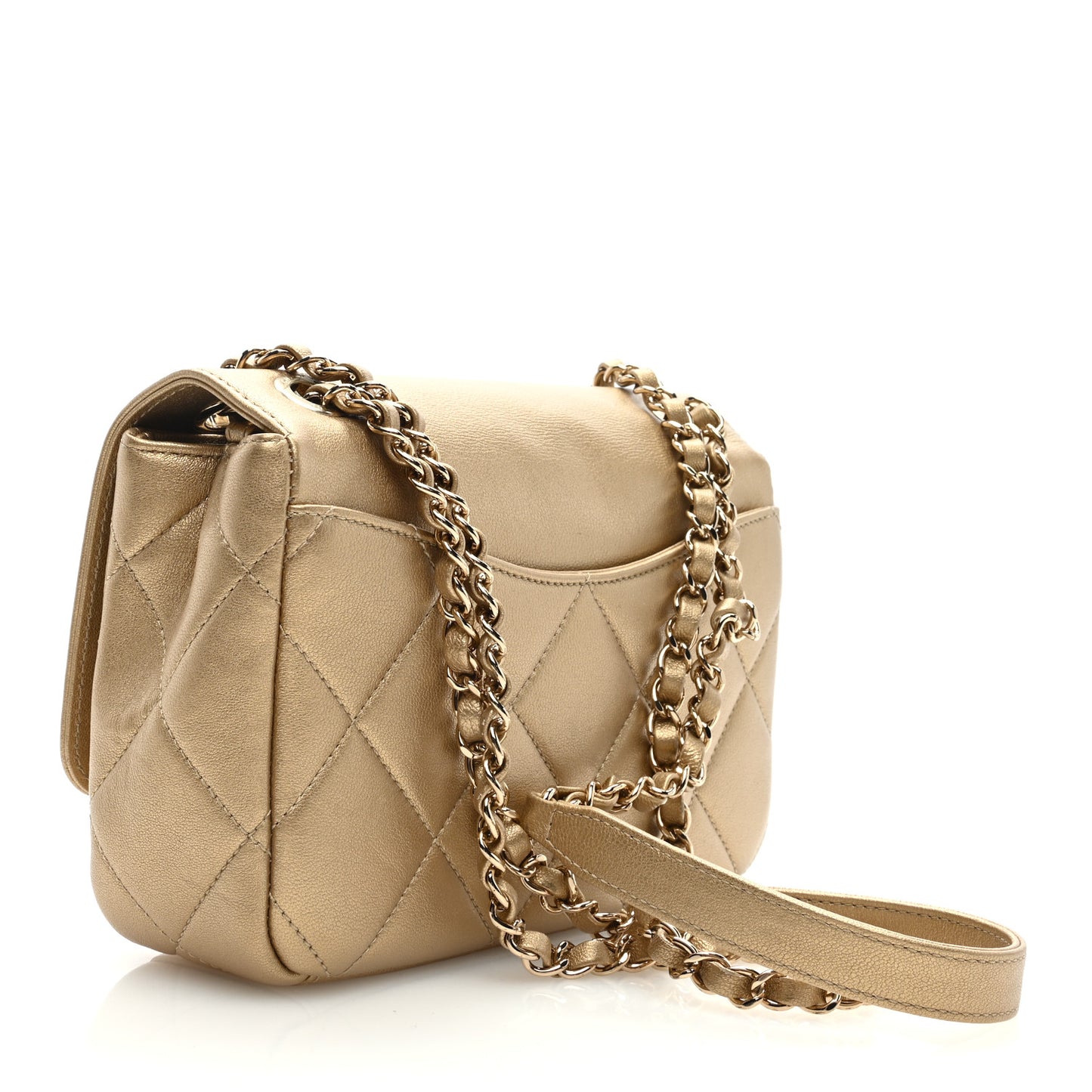 Metallic Lambskin Quilted Timeless CC Flap Gold