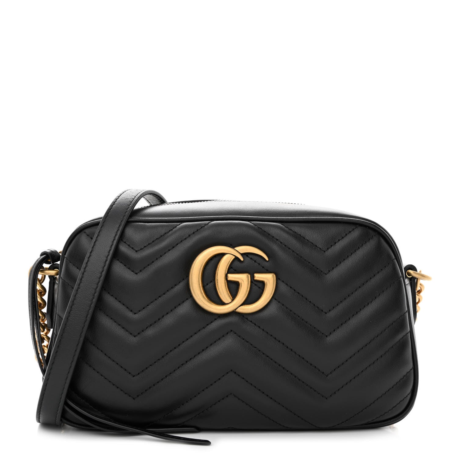 Gucci Calfskin Matelasse Small GG Marmont Chain Shoulder Bag Black 1 of 10
