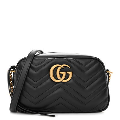 Gucci Calfskin Matelasse Small GG Marmont Chain Shoulder Bag Black 1 of 10
