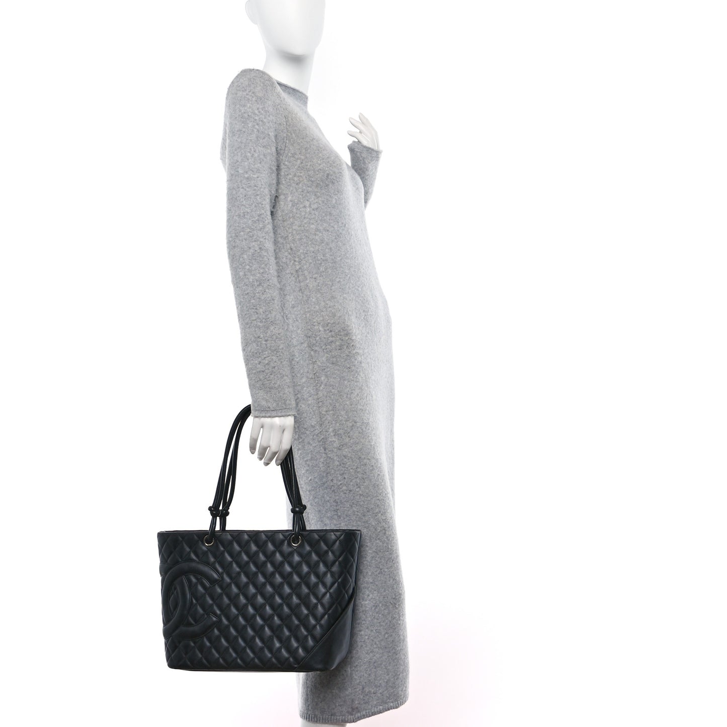 Calfskin Quilted Large Cambon Tote Black