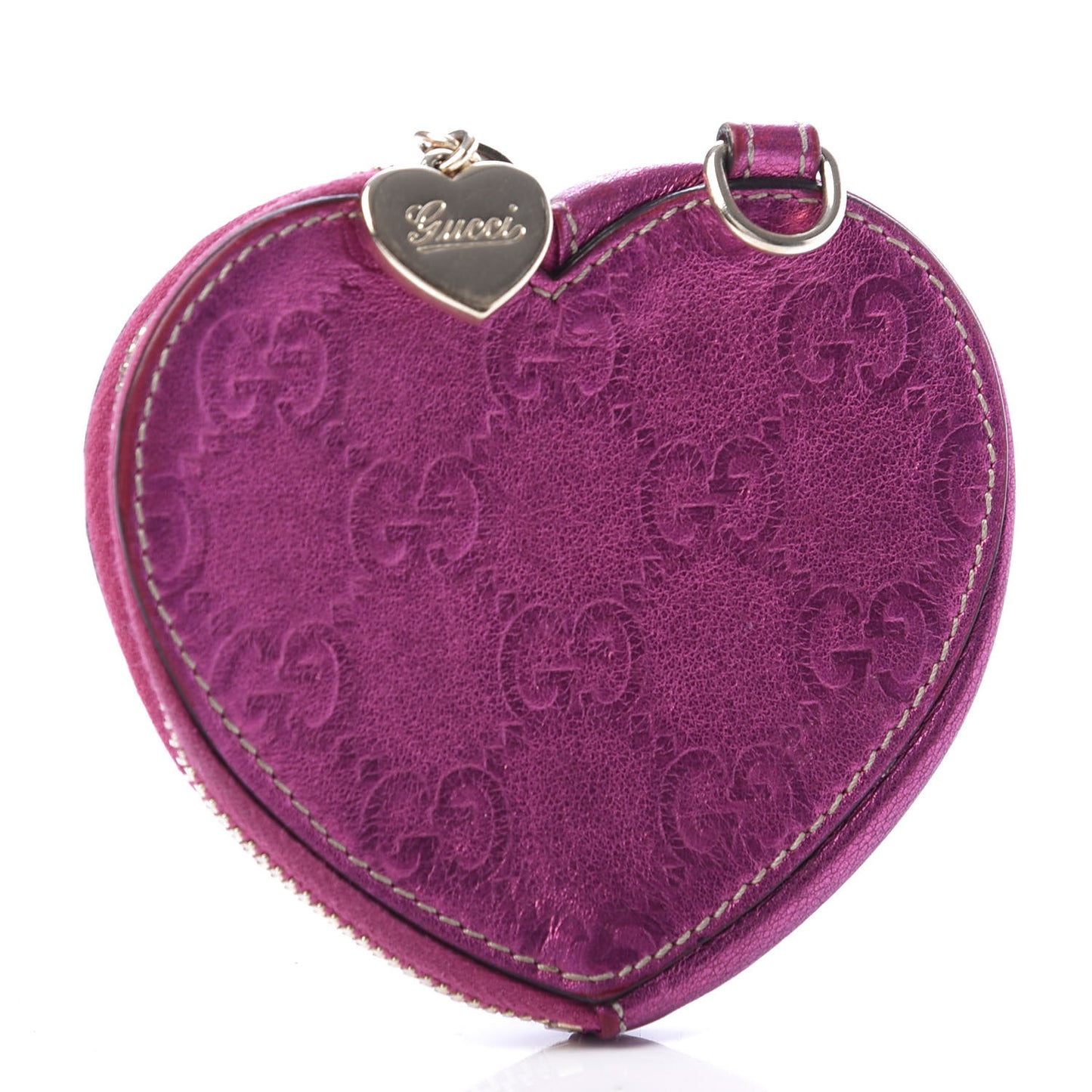 Metallic Guccissima Heart Coin Purse Purple