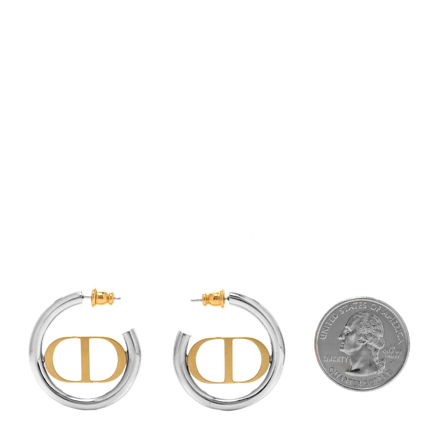 Christian Dior Metal 30 Montaigne Two Tone Hoop Earrings Gold
