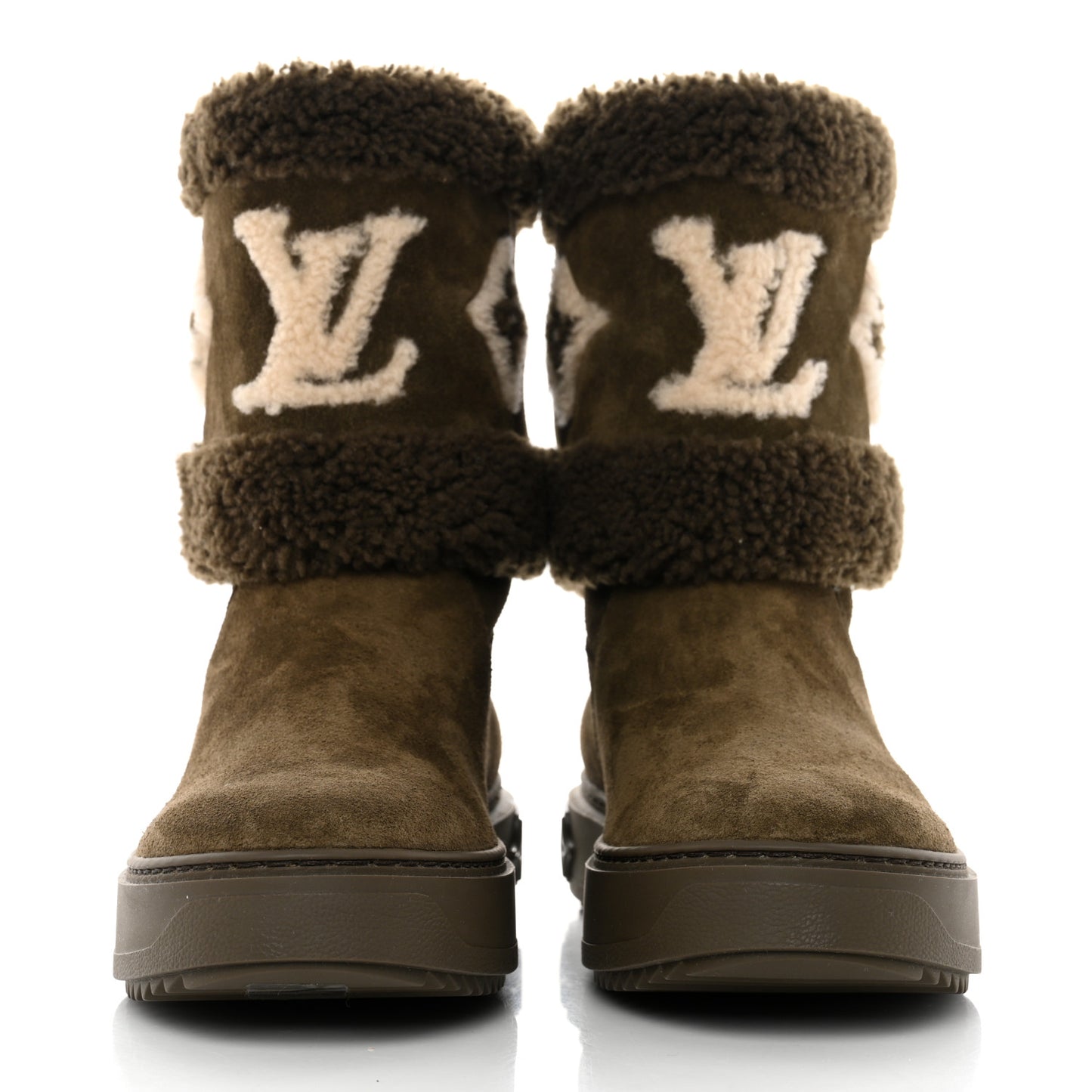 Suede Calfskin Shearling Snowdrop Flat Ankle Boot 38.5 Khaki