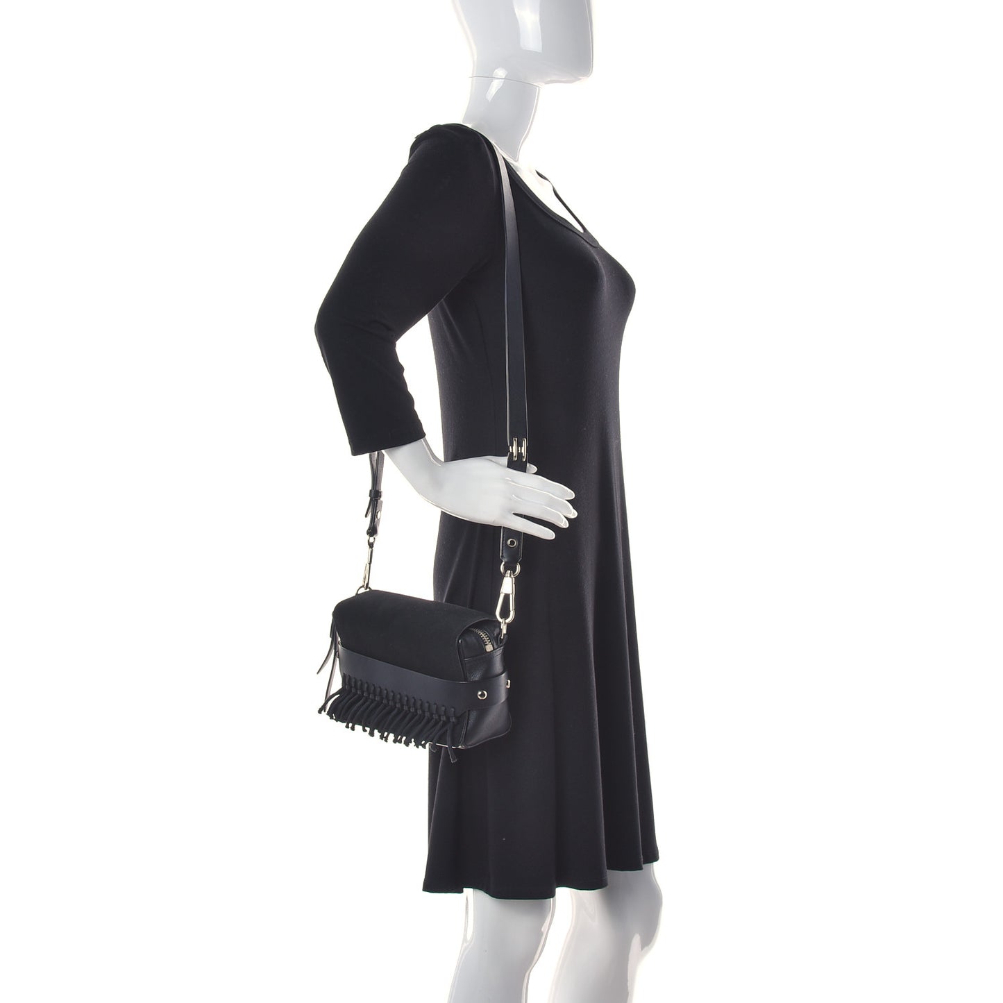 Lambskin Suede Fringe Bianca Handbag Black