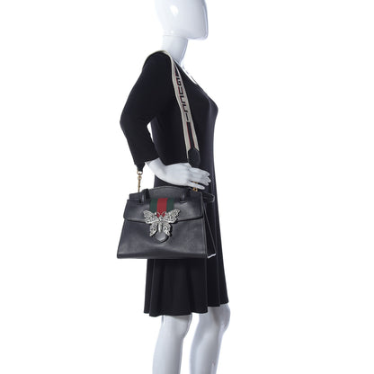 Gucci Grained Calfskin Web Crystal Butterfly Stripe Medium Totem Top Handle Bag Black 3 of 12