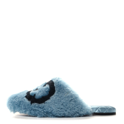 Gucci Faux Fur Interlocking G Slippers 36.5 Blue Black 1 of 9