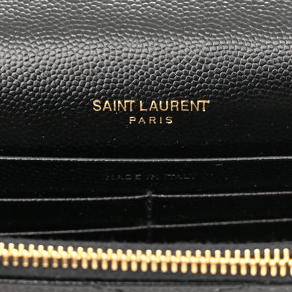 Saint Laurent Grain De Poudre Matelasse Chevron Monogram Envelope Chain Wallet Black 6 of 10