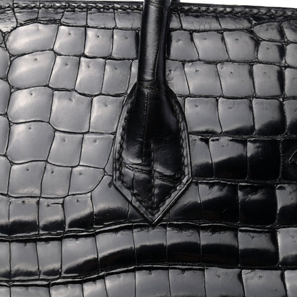 Hermes Shiny Porosus Crocodile Birkin 35 Black 9 of 32