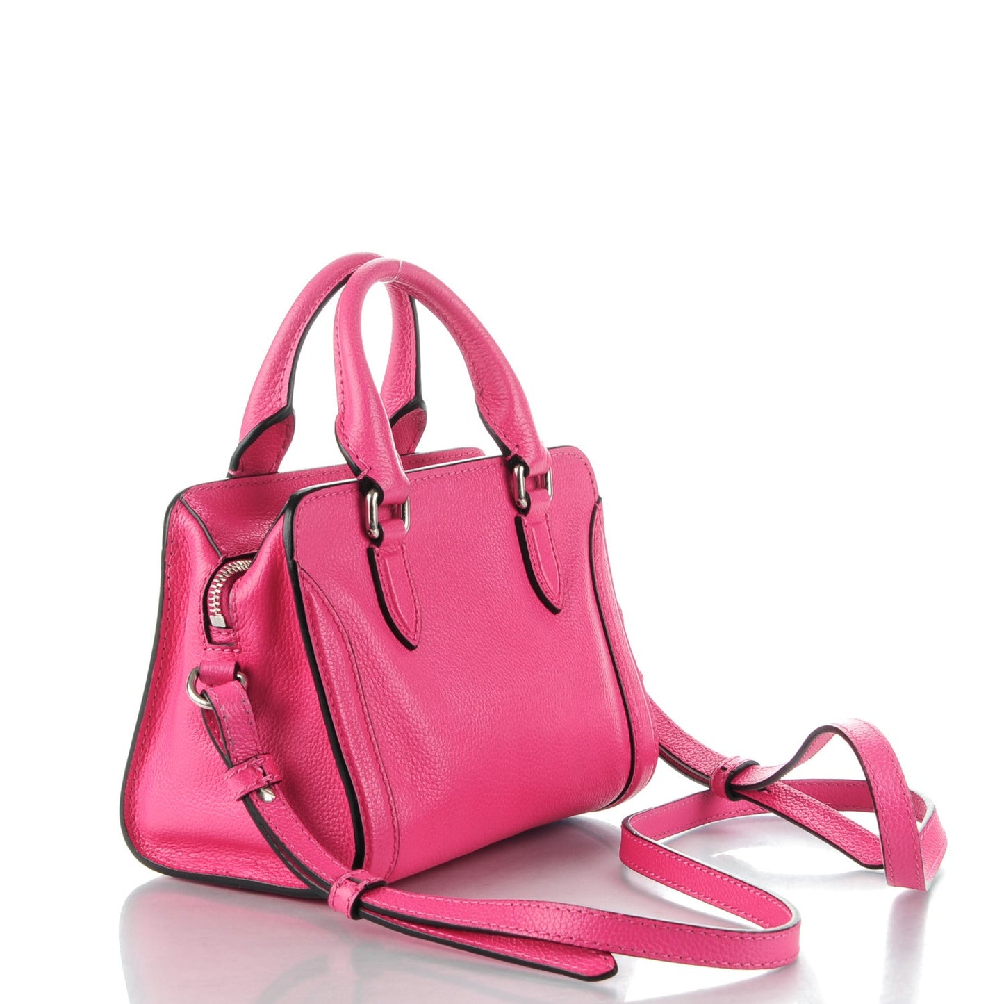 Grainy Calfskin Mini Padlock Zip Satchel Pink