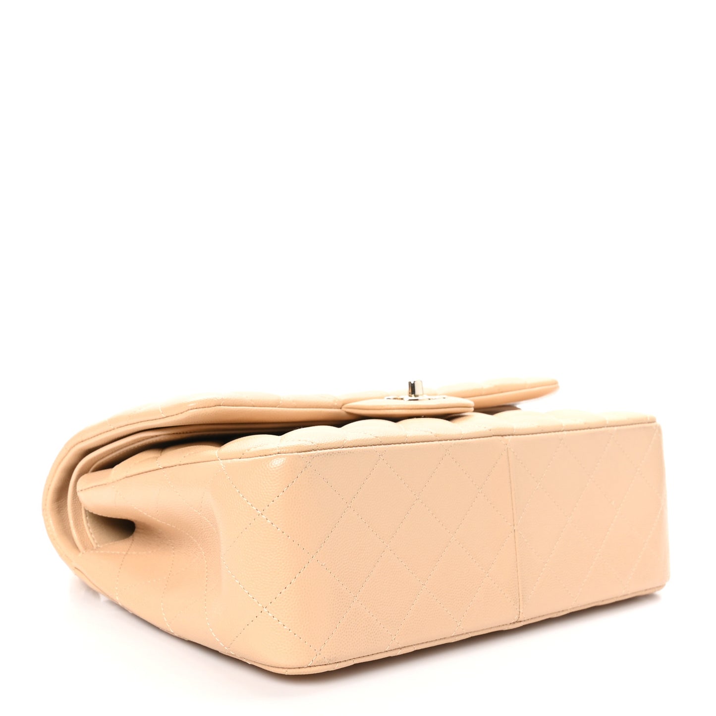 Caviar Quilted Jumbo Double Flap Beige