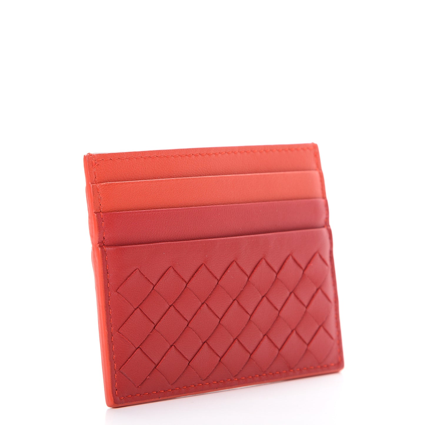 Nappa Intrecciato Card Holder China Red Geranium