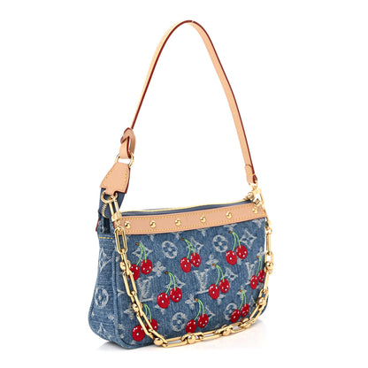 Louis Vuitton LV X TM Monogram Denim Cerises Pochette Accessories Blue 3 of 10