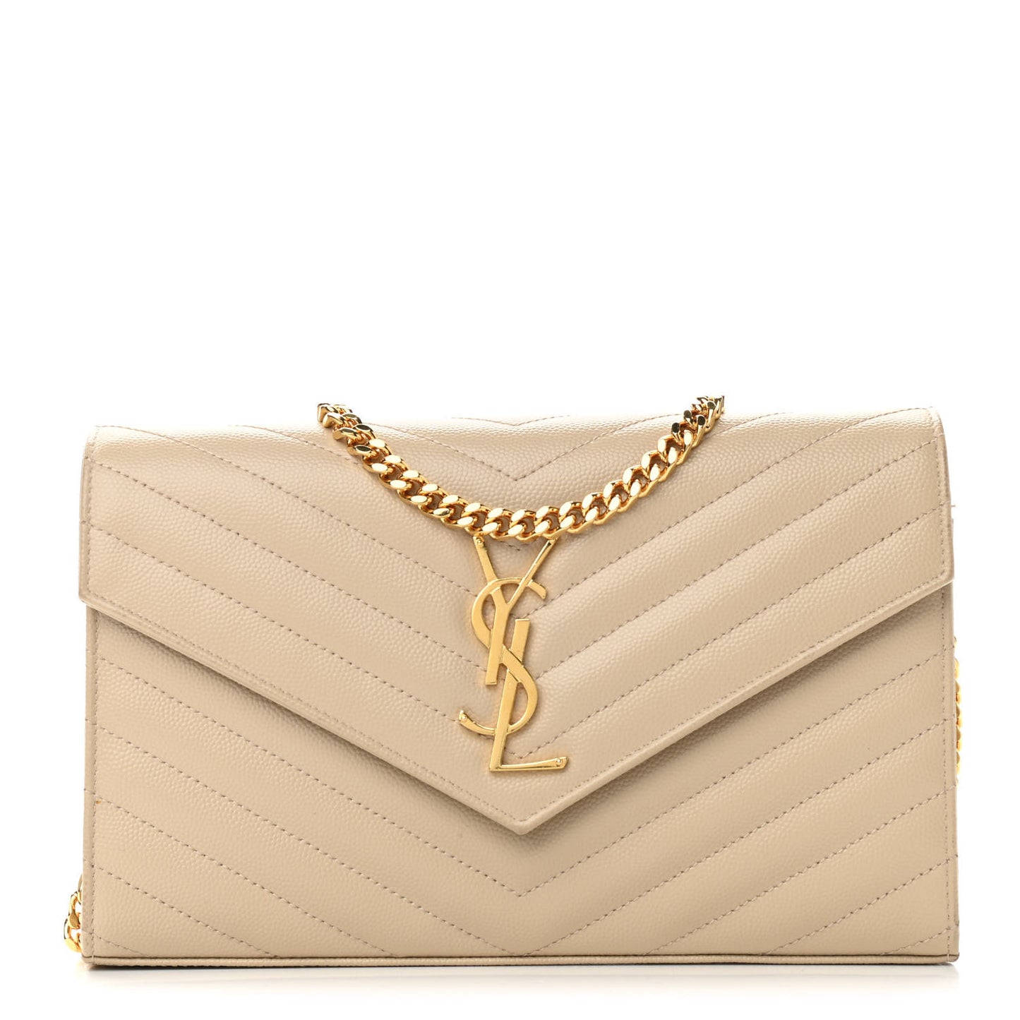Grain De Poudre Matelasse Chevron Cassandre Chain Wallet Deep Beige