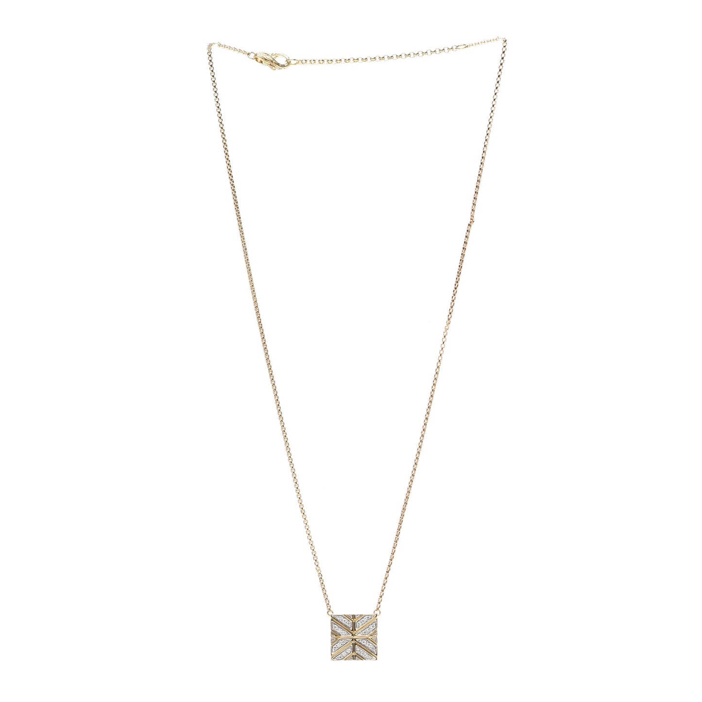 18K Yellow Gold Diamond Modern Chain Square Pendant Necklace