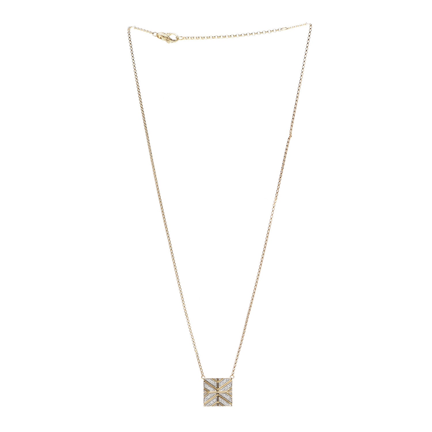 John Hardy 18K Yellow Gold Diamond Modern Chain Square Pendant Necklace 3 of 5