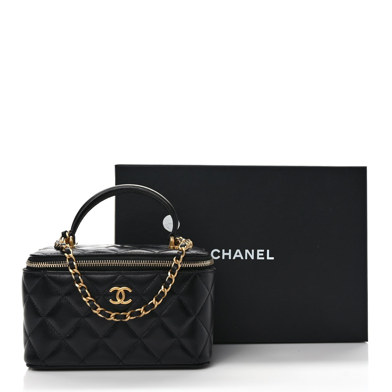 Chanel Lambskin Quilted Small Top Handle Vanity Case With Chain Black 10 of 10