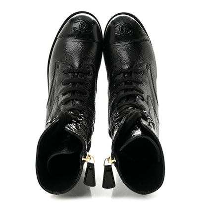 Chanel Shiny Crumpled Lambskin Lace Up Combat Boots 36 Black 2 of 11