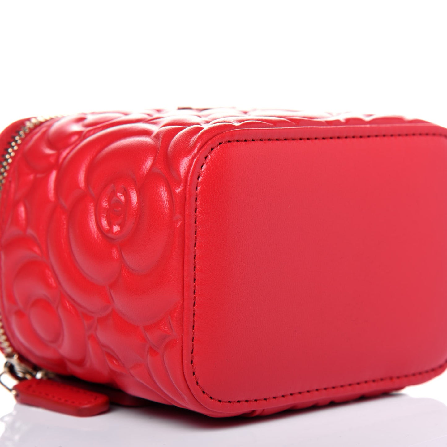 Goatskin Camellia Mini Vanity Case With Chain Red