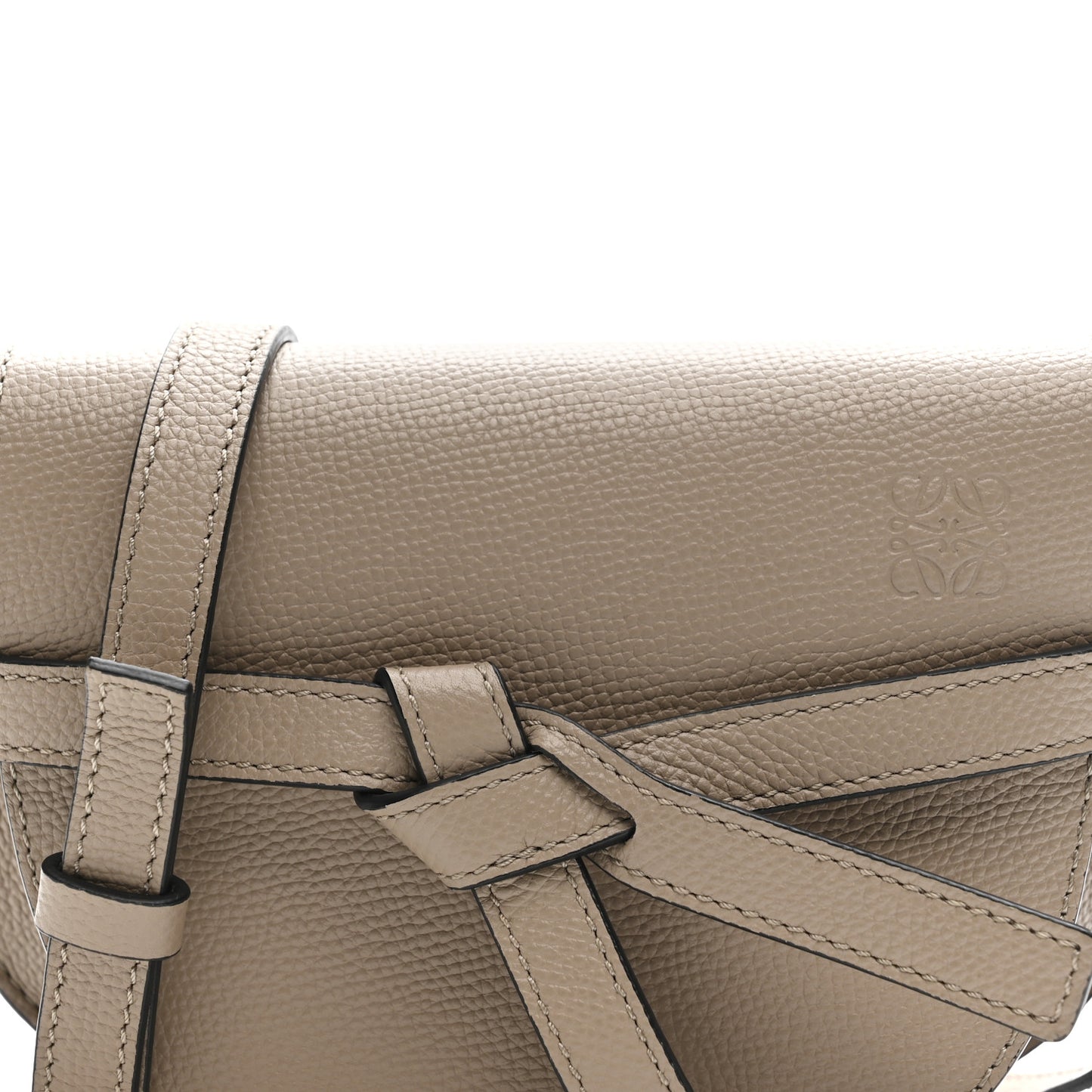 Pebble Grain Calfskin Mini Gate Dual Bag Light Oat