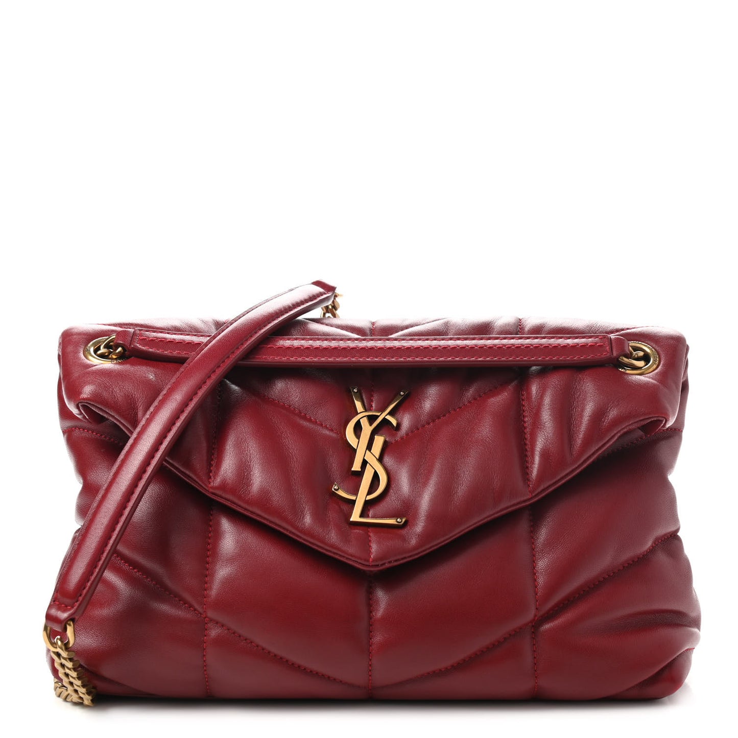Lambskin Quilted Small Loulou Puffer Monogram Chain Satchel Red